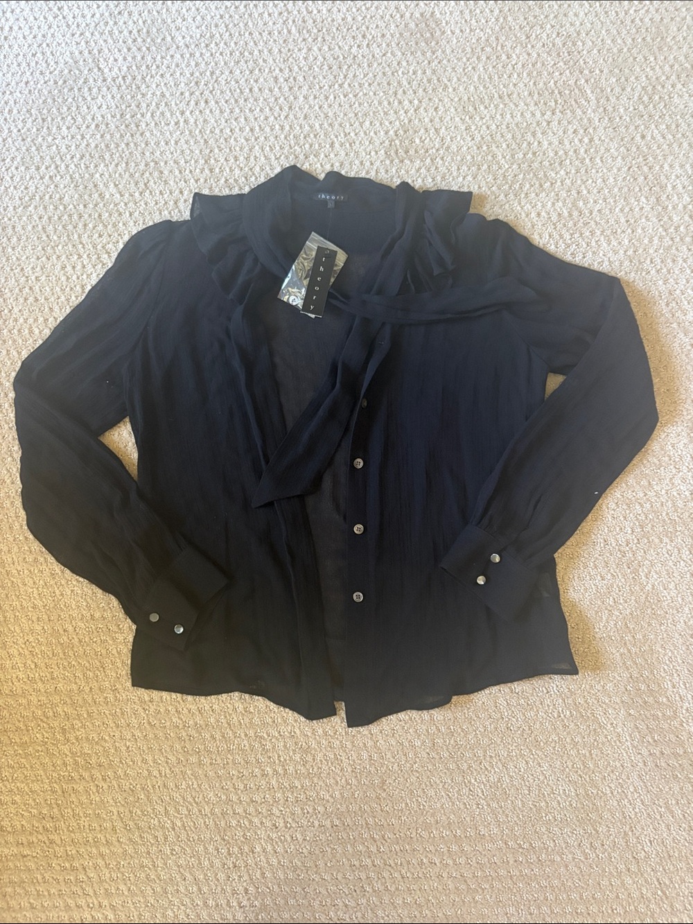Theory Black Tie-Neck Blouse Jacket